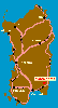 la cartina della Sardegna con indicata la posizione di Monte Narba